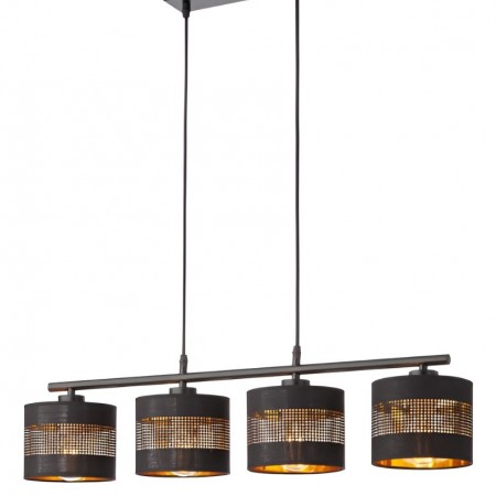 Suspension Smarter Flint, metal, matt black, 4XE27, L.77 cm