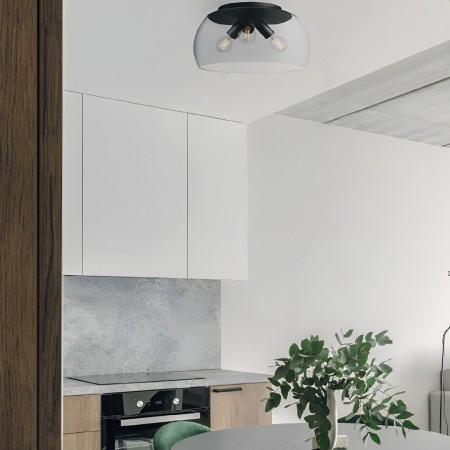 Ceiling lamp Smarter Croma, metal, smoke glass, sand black, 3XE27, D.40 cm