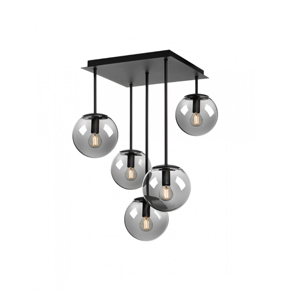 Ceiling lamp Smarter Boldy, metal, smoke glass, sand black, 5XE14, L.41 cm
