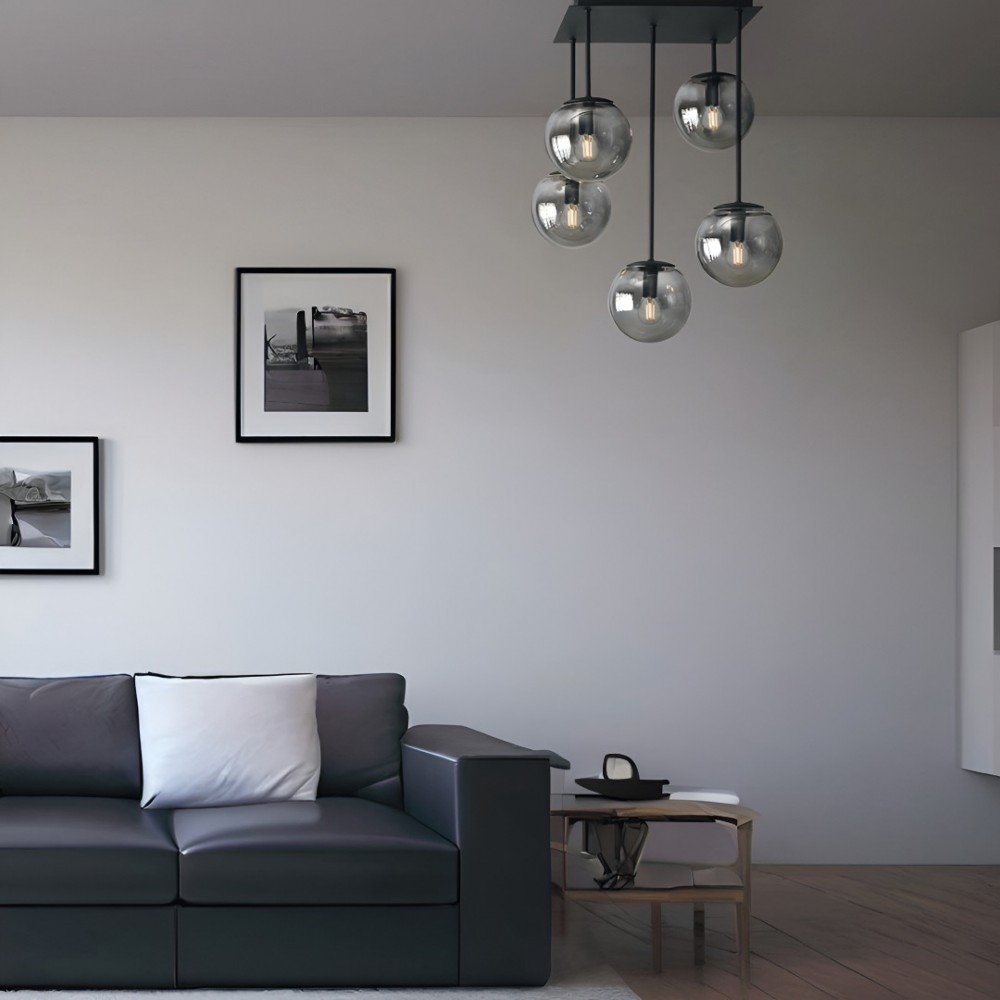 Ceiling lamp Smarter Boldy, metal, smoke glass, sand black, 5XE14, L.41 cm