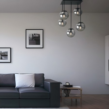 Ceiling lamp Smarter Boldy, metal, smoke glass, sand black, 5XE14, L.41 cm