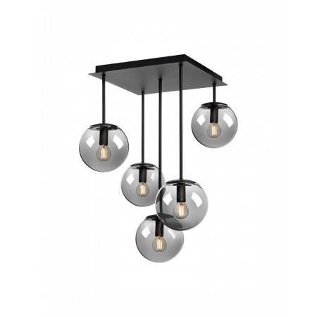Ceiling lamp Smarter Boldy, metal, smoke glass, sand black, 5XE14, L.41 cm