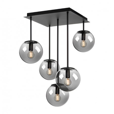 Ceiling lamp Smarter Boldy, metal, smoke glass, sand black, 5XE14, L.41 cm