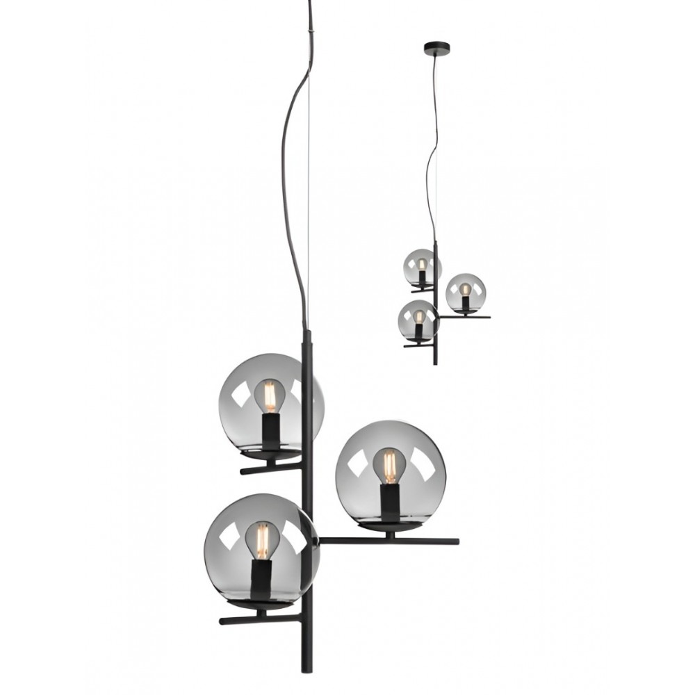 Suspension Smarter Boldy, metal, smoke glass, sand black, 3XE14, D.40 cm
