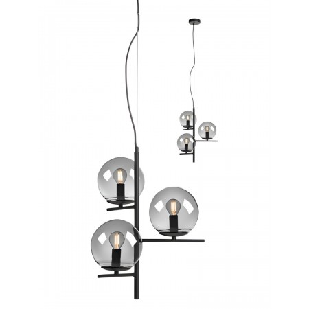 Suspension Smarter Boldy, metal, smoke glass, sand black, 3XE14, D.40 cm