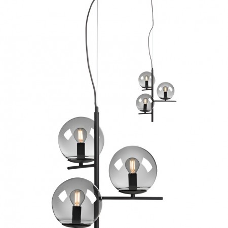 Suspension Smarter Boldy, metal, smoke glass, sand black, 3XE14, D.40 cm