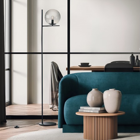 Floor lamp Smarter Boldy, metal, smoke glass, sand black, 1XE14, H.150 cm