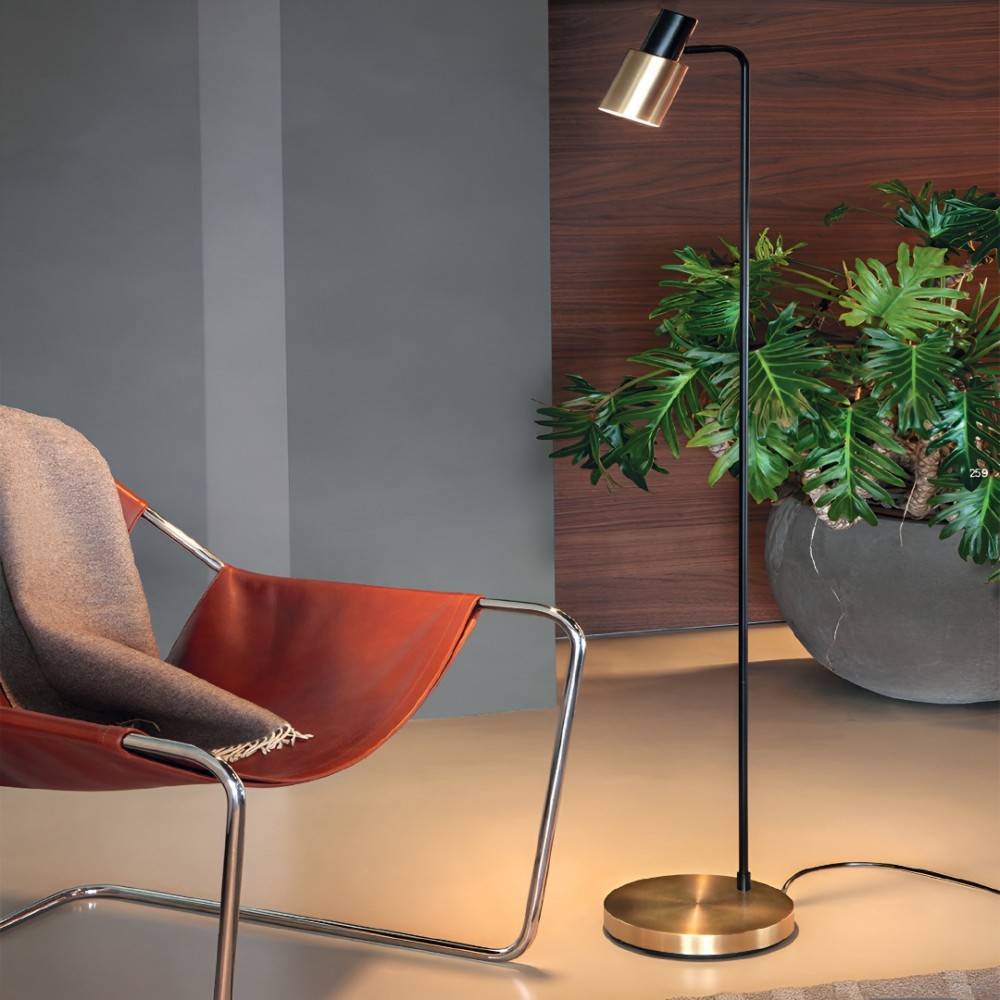 Floor lamp Smarter Aurum, metal, sand black/antique brass, 1XE27, H.144 cm