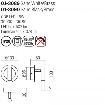 Wall lamp Smarter Closer, metal, sand black/brass, LED, 6W, 378 lumens, warm white 3000K, H.13 cm