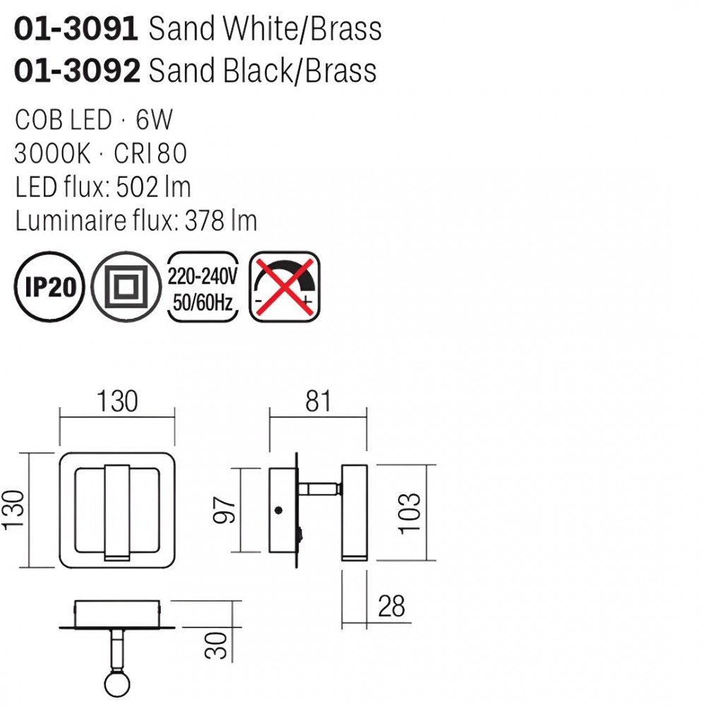 Wall lamp Smarter Closer, metal, sand white/brass, LED, 6W, 378 lumens, warm white 3000K, L.13 cm