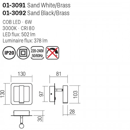 Wall lamp Smarter Closer, metal, sand white/brass, LED, 6W, 378 lumens, warm white 3000K, L.13 cm