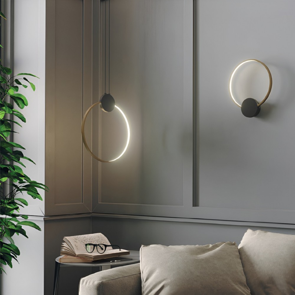 Wall lamp Smarter Atom, metal, sand black/brass, LED, 11W, 884 lumens, warm white 3000K, H.34 cm