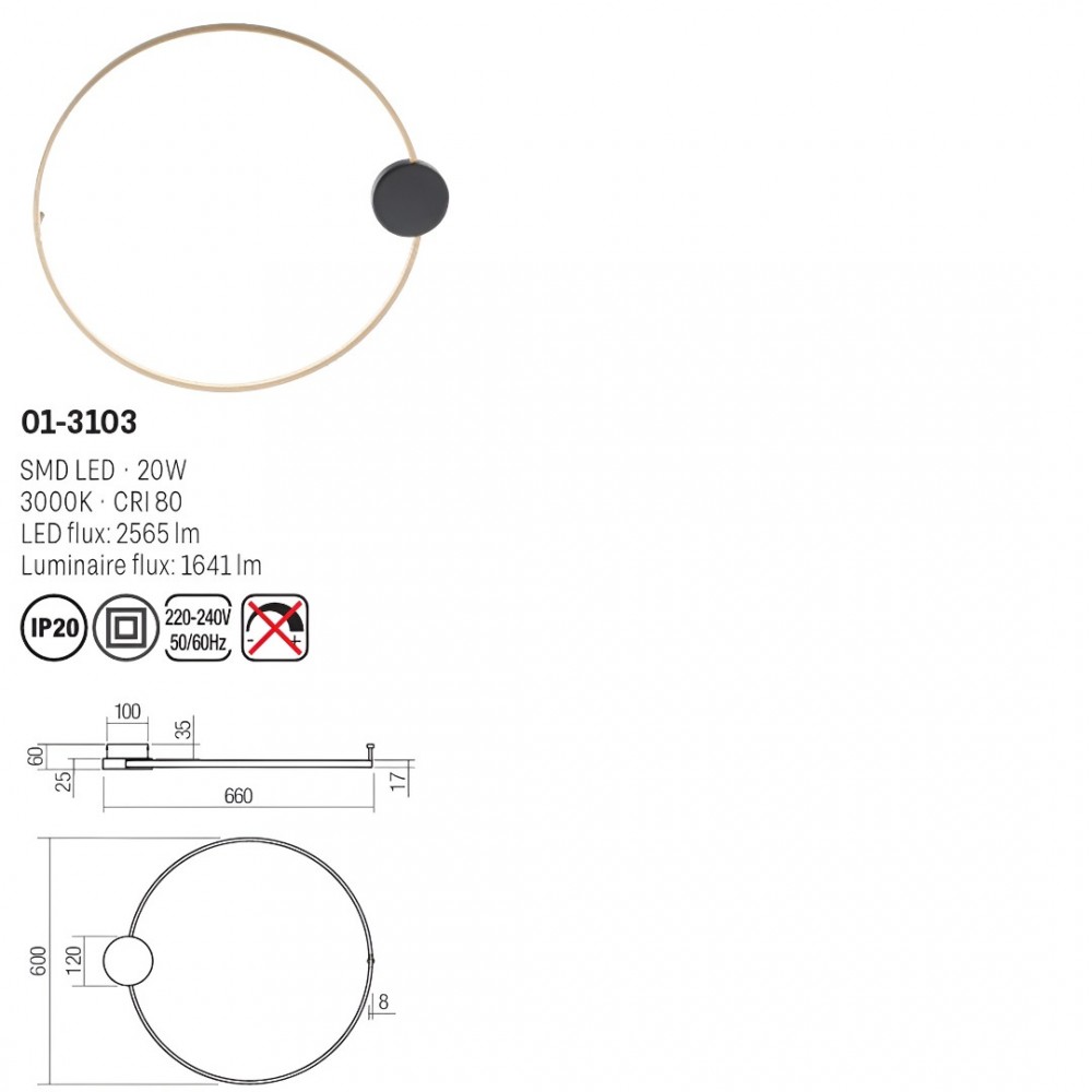 Ceiling lamp Smarter Atom, metal, sand black/brass, LED, 20W, 1641 lumens, warm white 3000K, D.60 cm