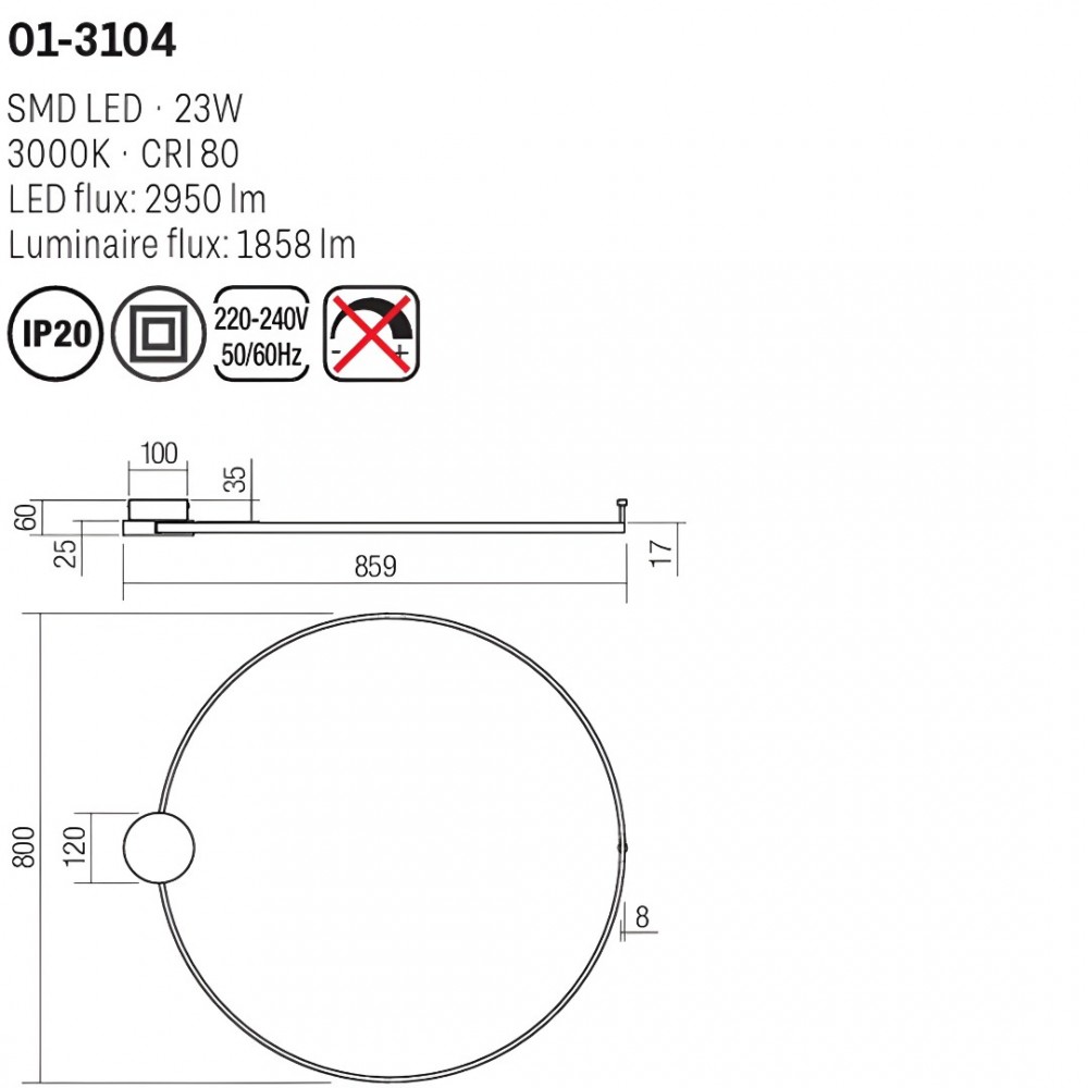 Ceiling lamp Smarter Atom, metal, sand black/brass, LED, 23W, 1858 lumens, warm white 3000K, D.80 cm