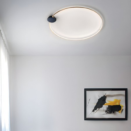 Ceiling lamp Smarter Atom, metal, sand black/brass, LED, 23W, 1858 lumens, warm white 3000K, D.80 cm