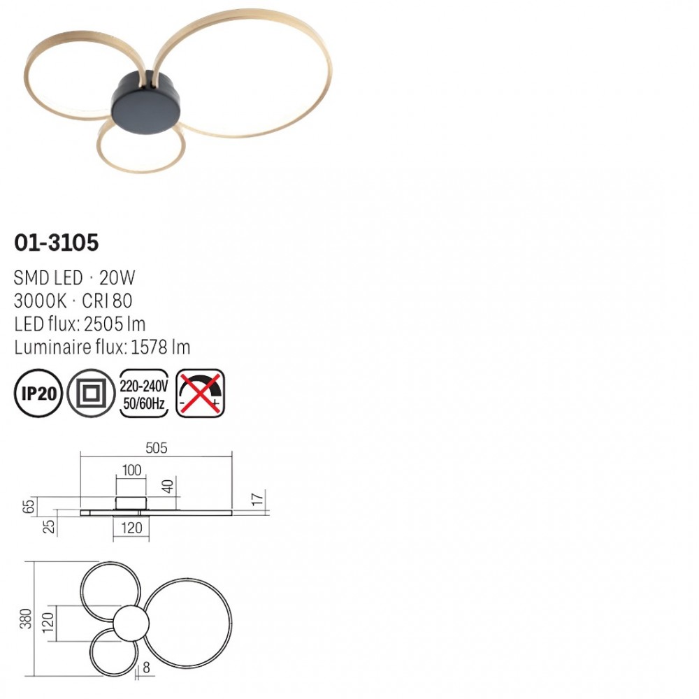 Ceiling lamp Smarter Atom, metal, sand black/brass, LED, 20W, 1578 lumens, warm white 3000K, L.50 cm