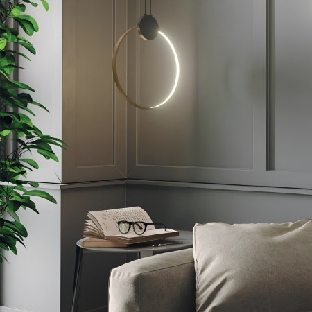 Suspension Smarter Atom, metal, sand black/brass, LED, 11W, 887 lumens, warm white 3000K, D.40 cm