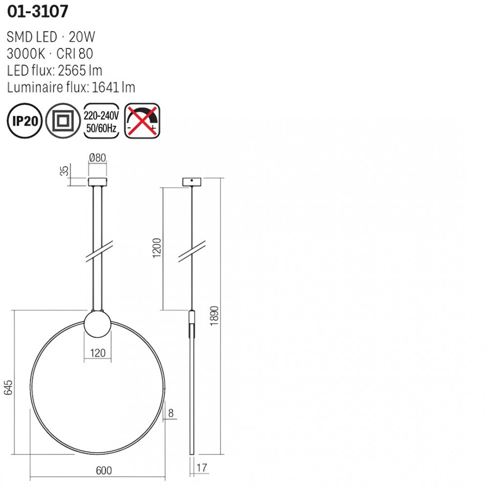 Suspension Smarter Atom, metal, sand black/brass, LED, 20W, 1641 lumens, warm white 3000K, D.60 cm