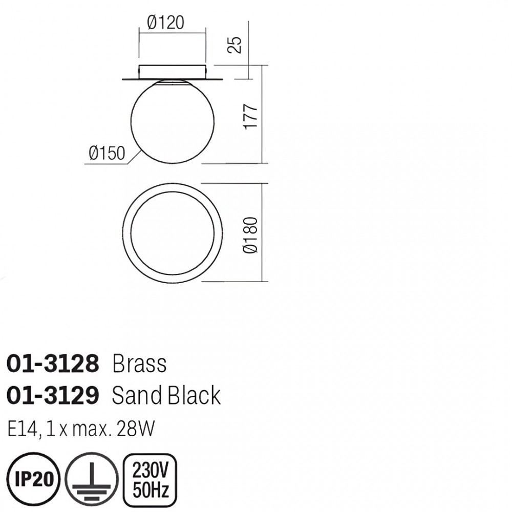 Ceiling lamp Smarter Haiku, metal, opal glass, sand black, 1XE14, D.18 cm
