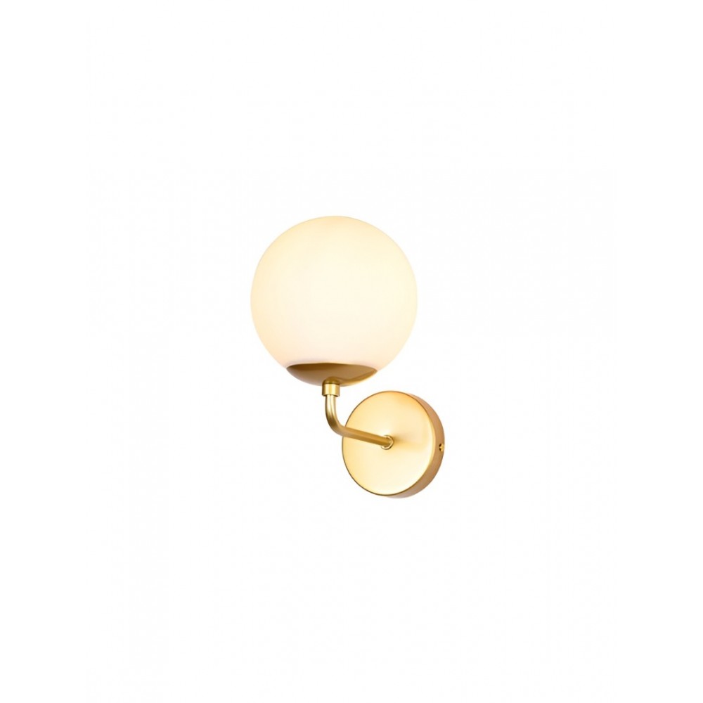 Wall lamp Smarter Bowling, metal, opal white glass, matt gold, 1XE27, H.24 cm