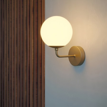 Wall lamp Smarter Bowling, metal, opal white glass, matt gold, 1XE27, H.24 cm
