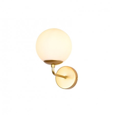Wall lamp Smarter Bowling, metal, opal white glass, matt gold, 1XE27, H.24 cm