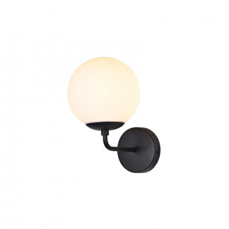Wall lamp Smarter Bowling, metal, opal white glass, sand black, 1XE27, H.24 cm