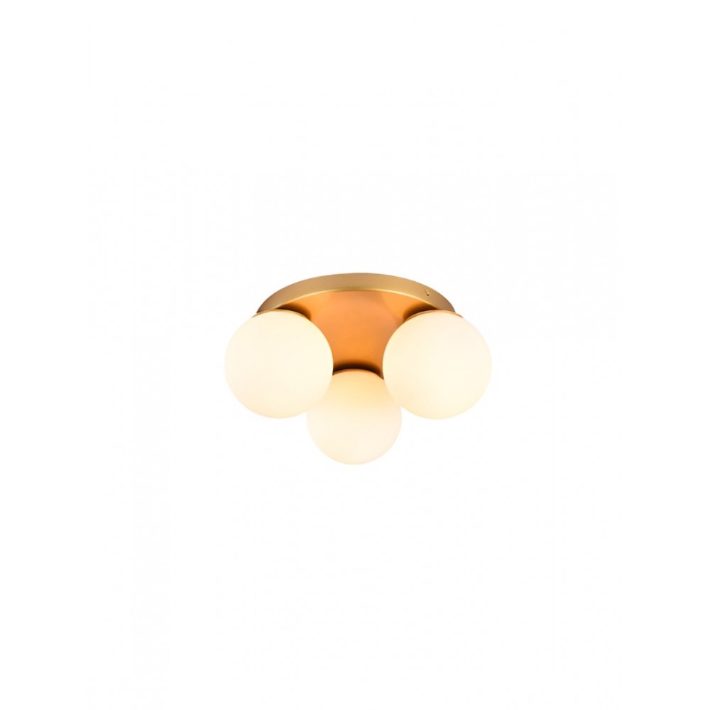 Ceiling lamp Smarter Bowling, metal, opal white glass, matt gold, 3XE27, D.40 cm