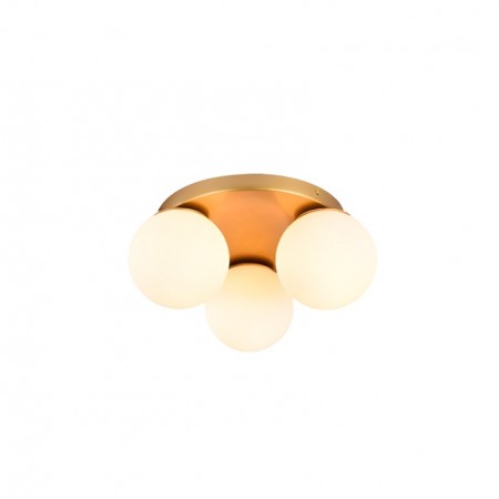 Ceiling lamp Smarter Bowling, metal, opal white glass, matt gold, 3XE27, D.40 cm