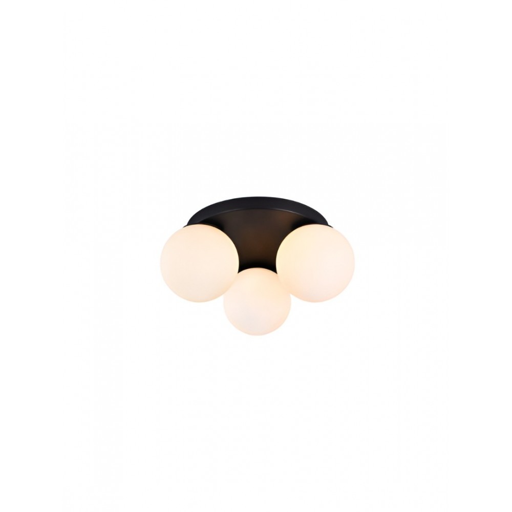 Ceiling lamp Smarter Bowling, metal, opal white glass, sand black, 3XE27, D.40 cm
