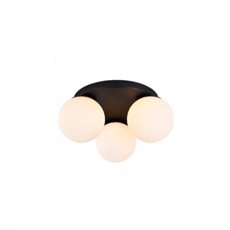 Ceiling lamp Smarter Bowling, metal, opal white glass, sand black, 3XE27, D.40 cm