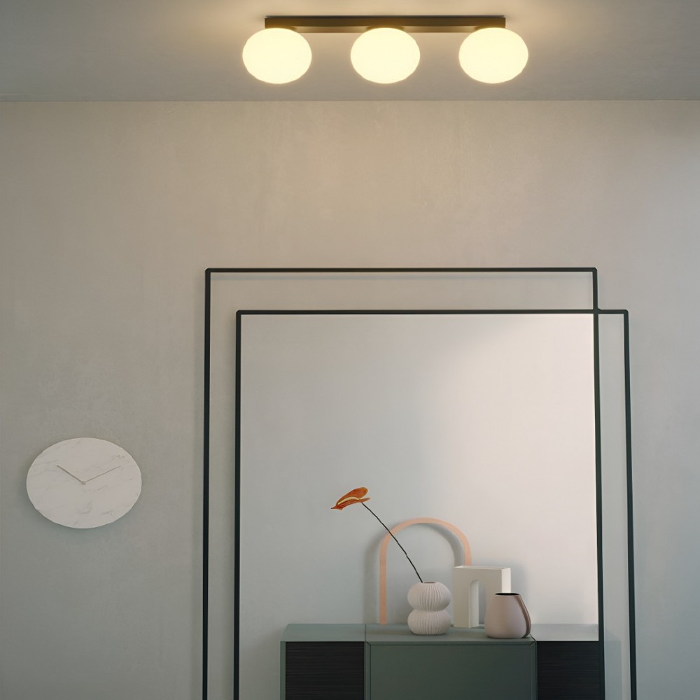 Wall lamp/ceiling lamp Smarter Bowling, metal, opal white glass, matt gold, 3XE27, L.62 cm