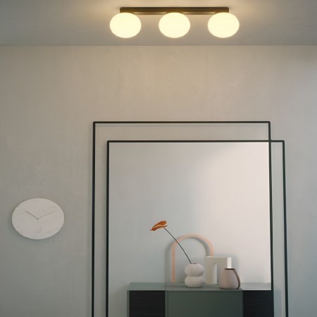 Wall lamp/ceiling lamp Smarter Bowling, metal, opal white glass, matt gold, 3XE27, L.62 cm
