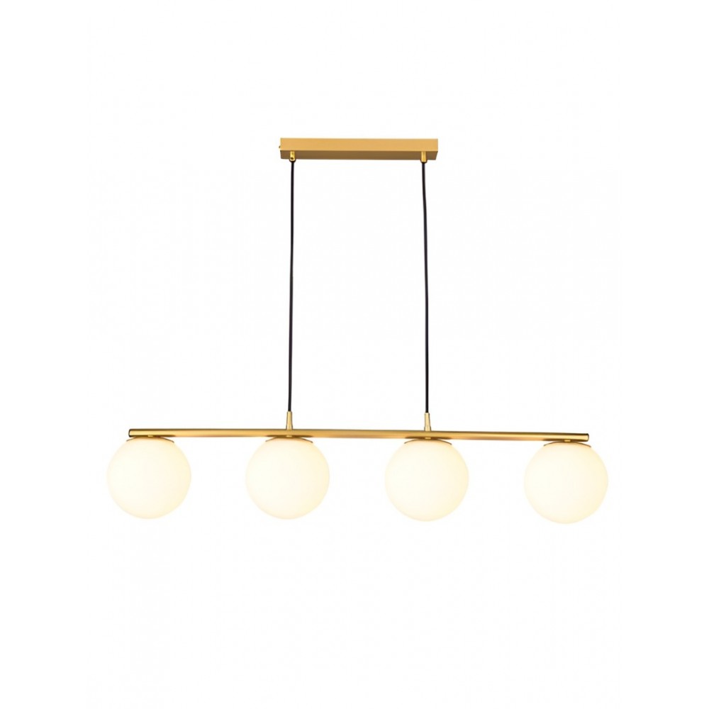 Suspension Smarter Bowling, metal, opal white glass, matt gold, 4XE27, L.90 cm