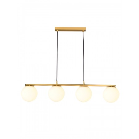 Suspension Smarter Bowling, metal, opal white glass, matt gold, 4XE27, L.90 cm