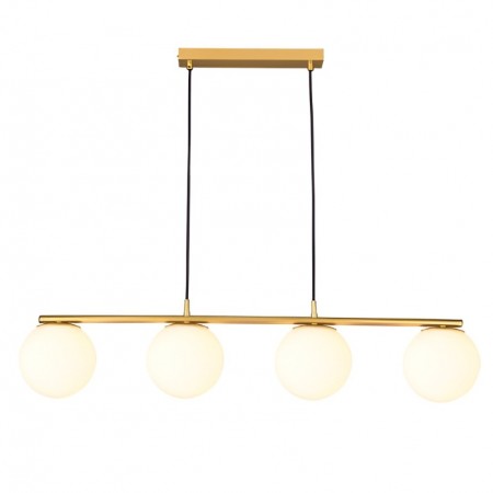 Suspension Smarter Bowling, metal, opal white glass, matt gold, 4XE27, L.90 cm