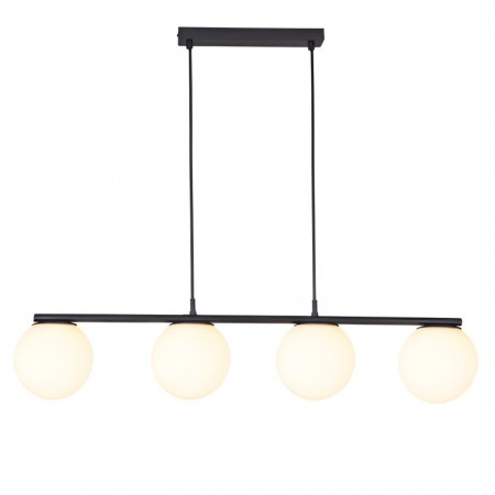 Suspension Smarter Bowling, metal, opal white glass, sand black, 4XE27, L.90 cm
