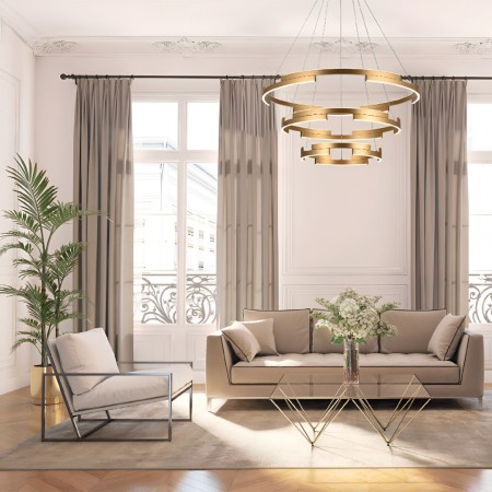 Suspension Smarter Castle, metal, matt gold, dimmable, LED, 80W, 4800 lumens, warm white 3000K, D.80 cm