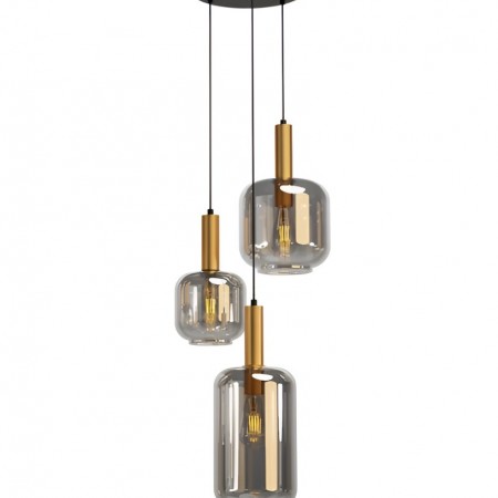 Suspension Smarter Brina, metal, smoke glass, sand black/matt gold, 3XE27, D.32 cm