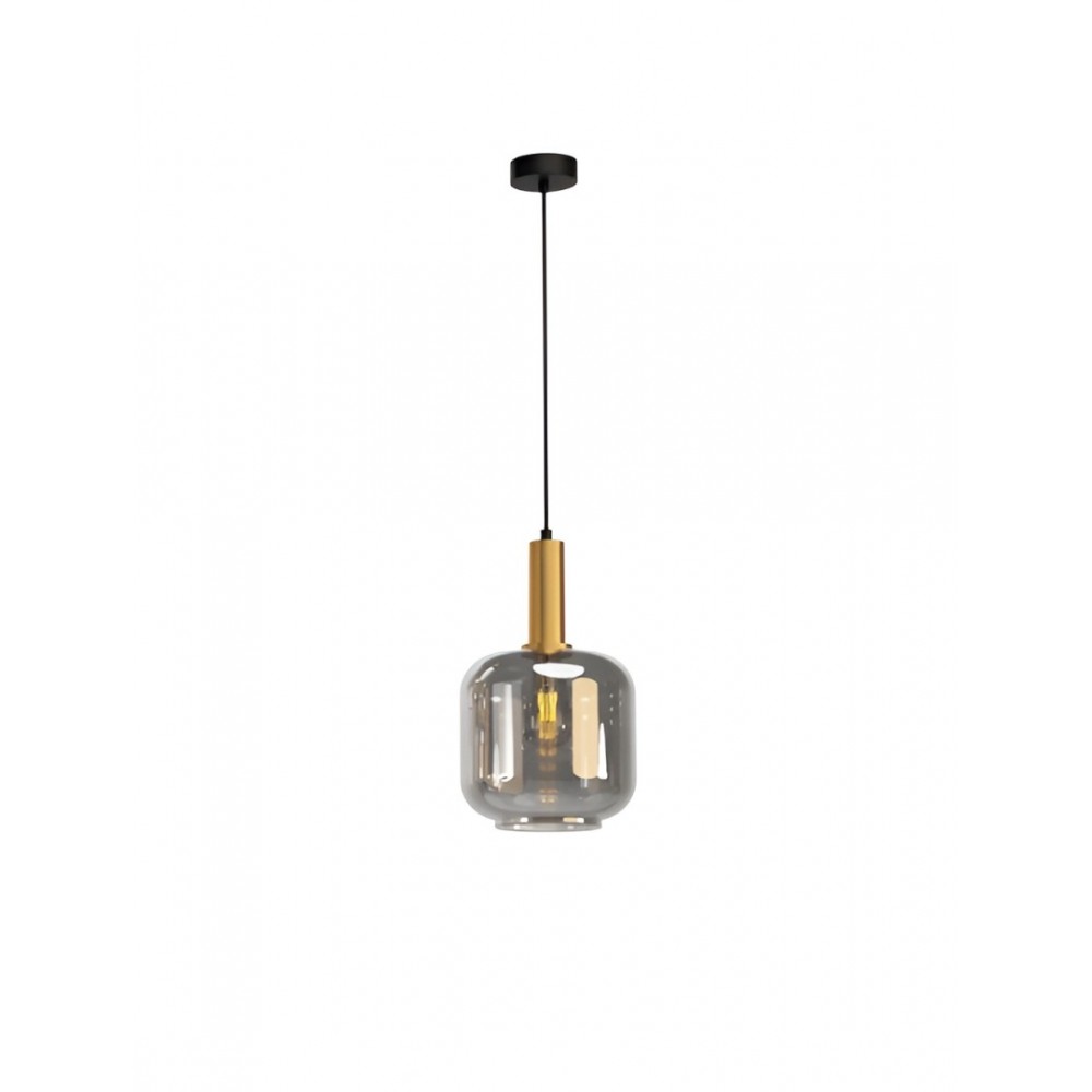 Suspension Smarter Brina, metal, smoke glass, sand black/matt gold, 1XE27, D.20 cm