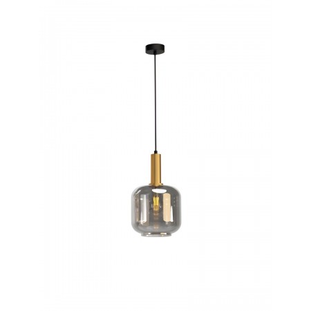 Suspension Smarter Brina, metal, smoke glass, sand black/matt gold, 1XE27, D.20 cm