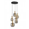 Suspension Smarter Brina, metal, smoke glass, sand black/matt gold, 5XE27, D.52 cm