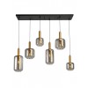 Suspension Smarter Brina, metal, smoke glass, sand black/matt gold, 6XE27, L.114 cm