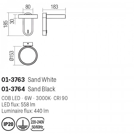 Wall lamp Smarter Keen, metal, sand black, LED, 6W, 440 lumens, warm white 3000K, H.18 cm