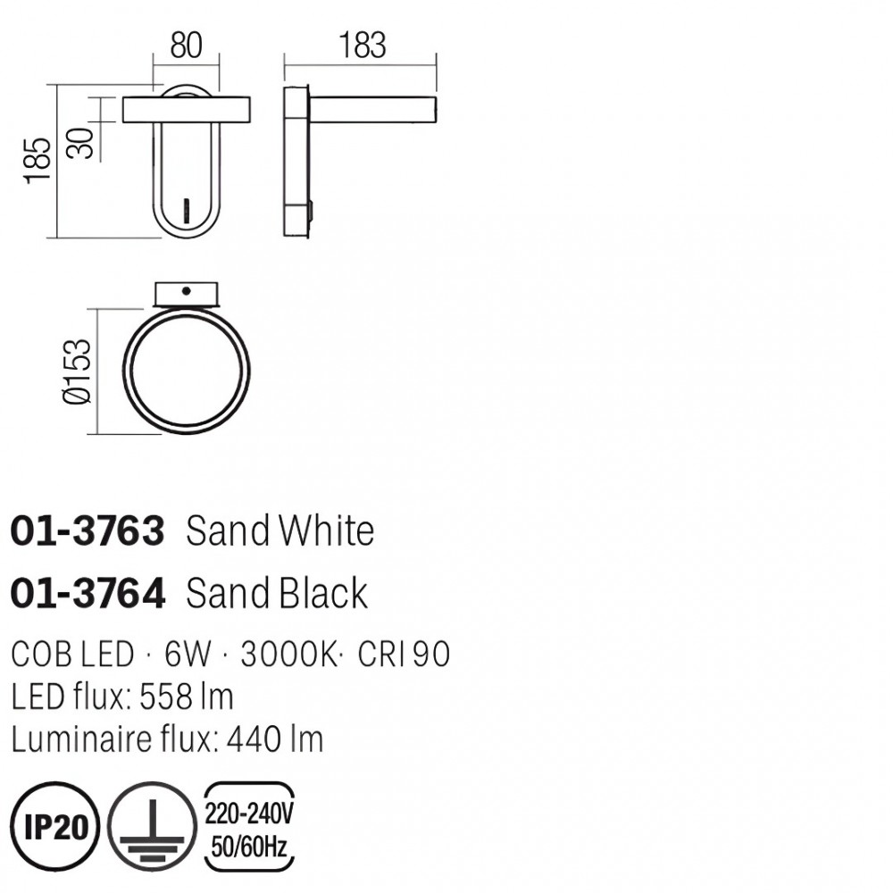 Wall lamp Smarter Keen, metal, sand white, LED, 6W, 440 lumens, warm white 3000K, H.18 cm