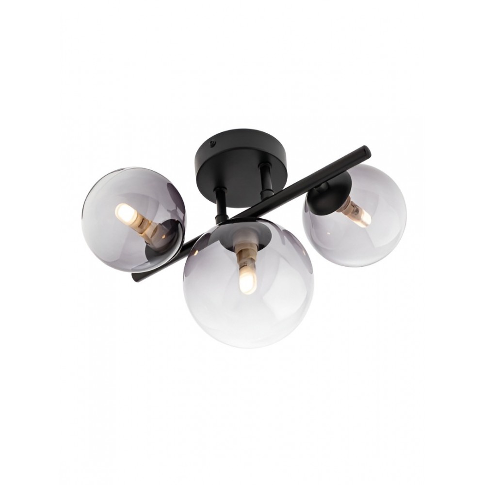 Ceiling lamp Smater Astra, metal, smoke glass, matt black, 3XG9, L.28 cm