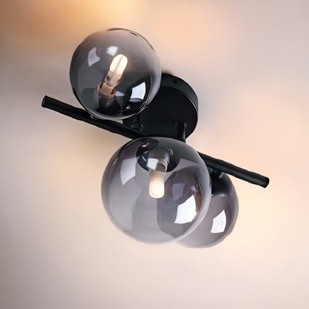 Ceiling lamp Smater Astra, metal, smoke glass, matt black, 3XG9, L.28 cm