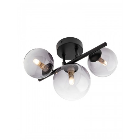 Ceiling lamp Smater Astra, metal, smoke glass, matt black, 3XG9, L.28 cm