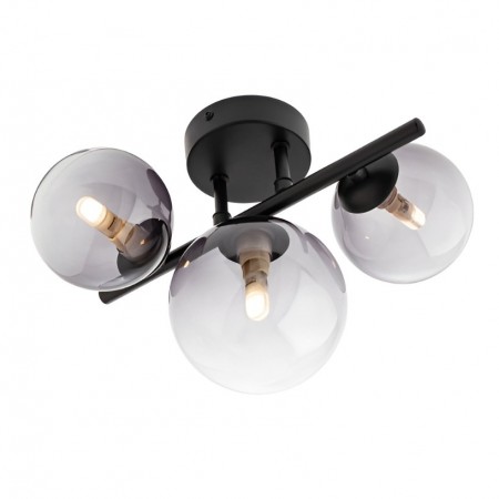 Ceiling lamp Smater Astra, metal, smoke glass, matt black, 3XG9, L.28 cm
