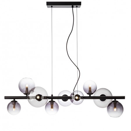 Suspension Smarter Astra, metal, smoke glass, matt black, 9XG9, L.86 cm